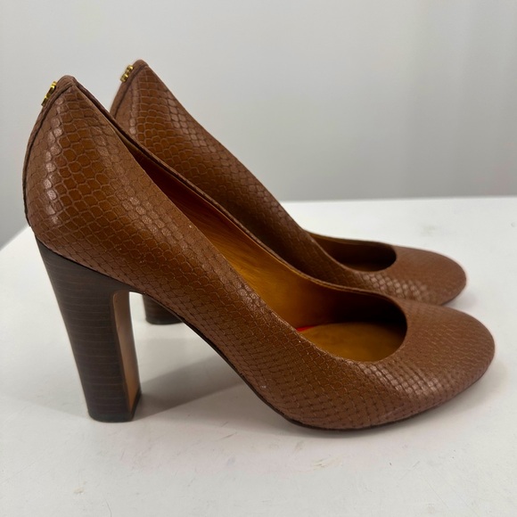 Coach Shoes - Coach Sue Printed Snakeskin Tan Brown Heels Pumps Size 8.5